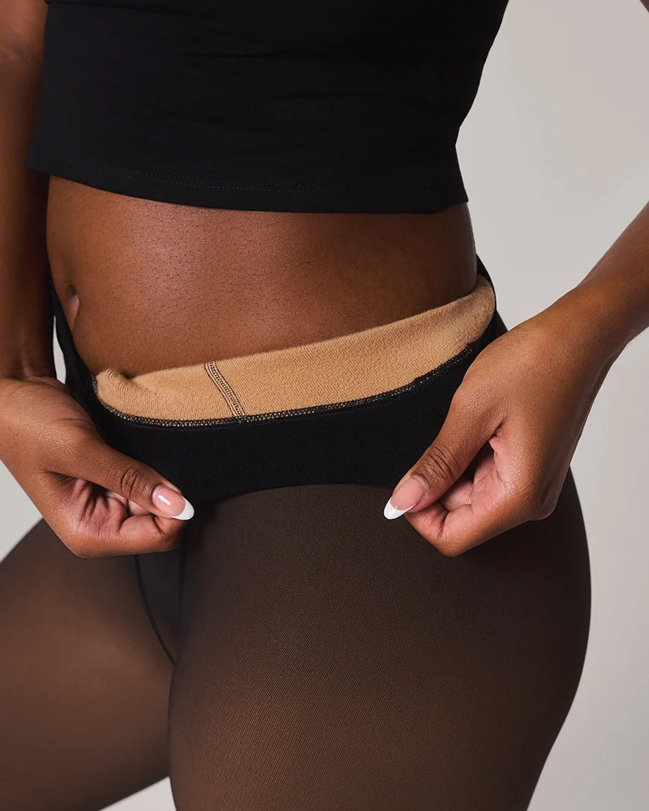 LuxeVeil Thermal Sheer Illusion Fleece-Lined Tights