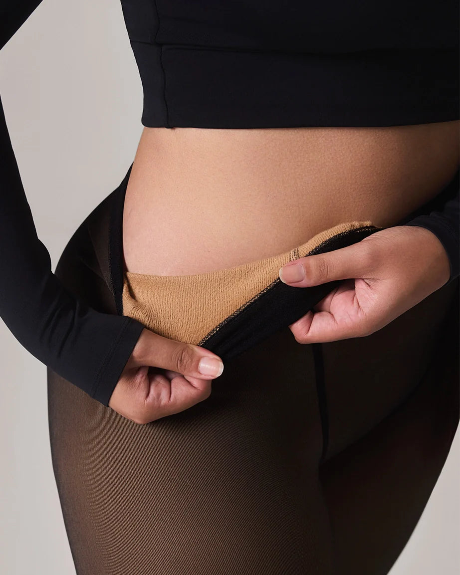 LuxeVeil Thermal Sheer Illusion Fleece-Lined Tights