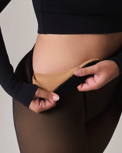 LuxeVeil Thermal Sheer Illusion Fleece-Lined Tights